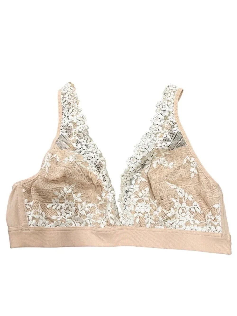 Wacoal Embrace Soft Lace Wireless Bra Beige Size 36 US Delicate Floral Lace Desi